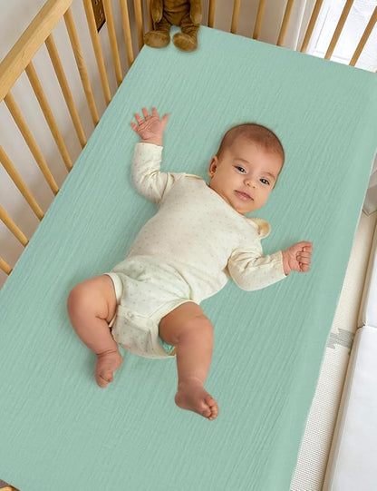 100% Cotton Pack and Play Mattress Sheets 39"x27", Light Green Neutral Portable Mini Crib Sheets or Playpen Mattresses Cover for Baby Boys and Girls (46P-07)