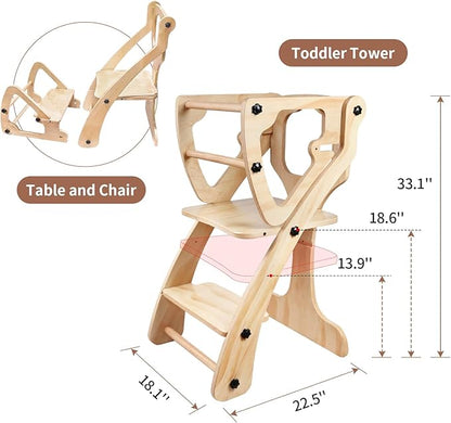 Toddler Standing Tower, 2 in 1 Toddler Kitchen Step Stool Helpers, Adjustable Height Kids Learning Tower with Safety Rails