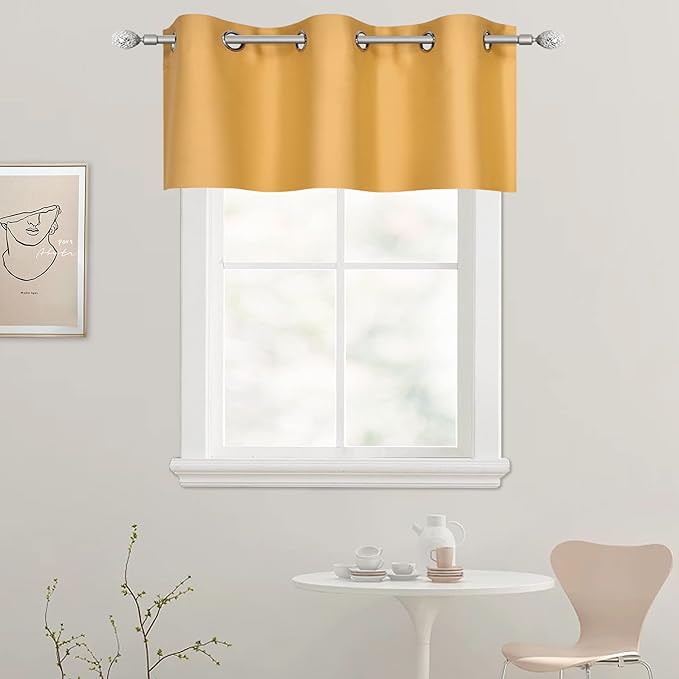 Yellow Valance for Kitchen Blackout Thermal Insulated 42X18 Inches Short Curtains Drapes Grommet Valance for Bedroom/Living Room 1 Panel