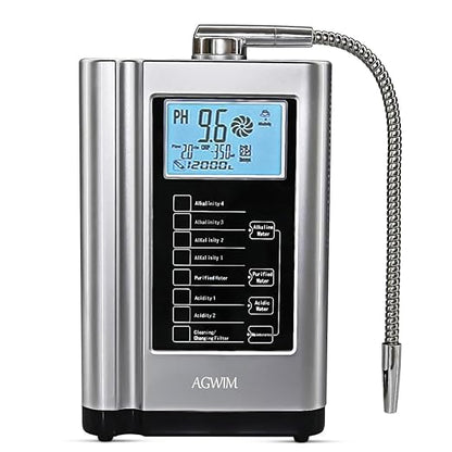 Alkaline Water Ionizer Machine AG7.0, Home Filtration System Produces pH 4-10.5 Water, 7 Water Settings, Up to -570mV ORP, 8000L Per Filter, Silver