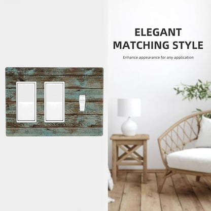 Vintage Green Wood Texture Combo 2 Rocker 1 Toggle Light Switch Wall Plate Cover Decorative 3-Gang for Electrical Outlets Room Bathroom Bedroom Home Kitchen Two Decora Receptacle 4.5" x 6.38"