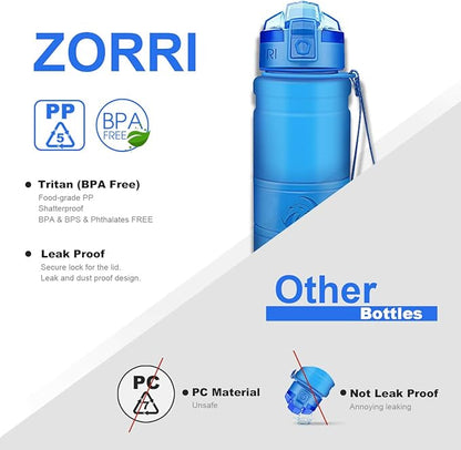 ZORRI 14/17/ 24/32 OZ Water Bottles, BPA Free Tritan Lightweight Leak Proof Sport Bottle with Brush, Lock Feature, Track Marker, and Flip Lid for Kids School, Fitness, Office, Sports & Outdoors