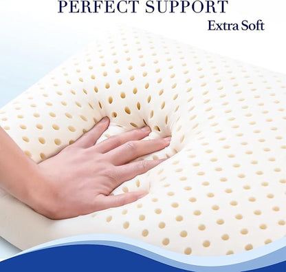 100% Talalay Latex Pillow, Extra Soft Queen Size Latex Pillow for Sleeping, Bed Pillow for Back, Side and Stomach Sleepers, Helps Relieve Shoulder and Neck Pain [Breathability][High Elasticity]