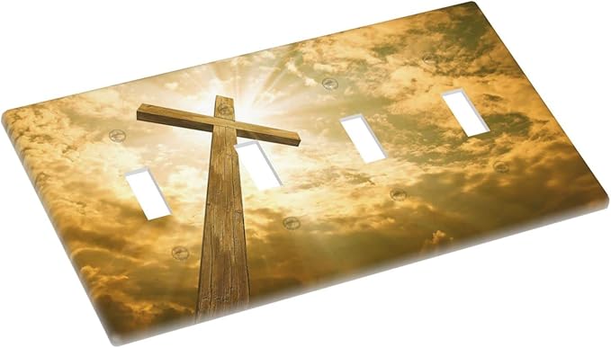 Christ Jesus Cross Sky Decorative Light Switch Cover Wall Plate 4 Toggle Quad Four Gang for Kitchen Living Room Bedroom Bathroom Home Novelty Decorate