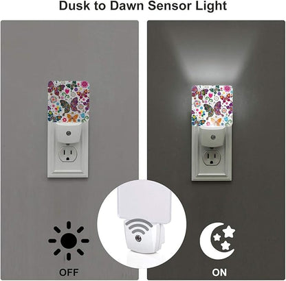 Butterfly Night Light for Kids Girls Plug into Wall Led Nightlight with Dusk to Dawn Sensor Compact Lamp Bedroom Bathroom Nursery Hallway Stairs Kitchen Home Decor