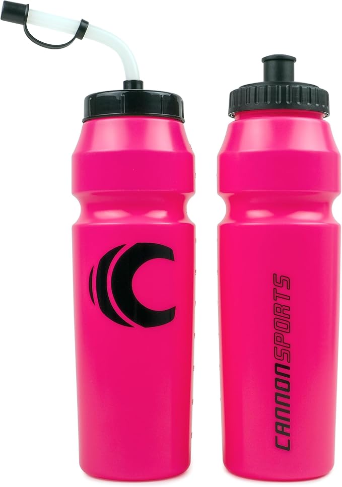 1 Liter Sports Water Bottle with Straw & Squeeze Lid, BPA Free, Leakproof, Great for Sports Requiring Helmets like Hockey Lacrosse Football Boxing (Pink)