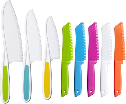 8 Pieces Kids Kitchen Knife Set Plastic Knife - Kids Chef Nylon Knives Children's Safe Cooking for Fruit, Bread, Cake, Salad, Lettuce Knife