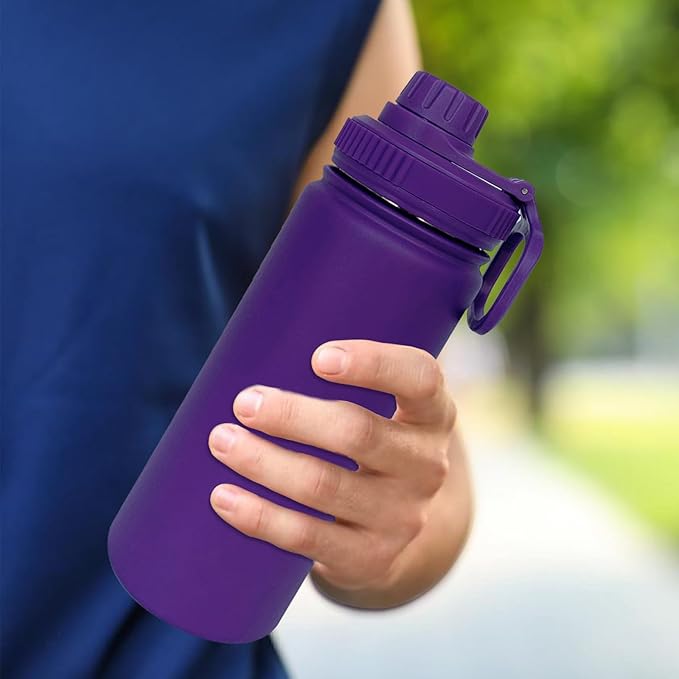 18oz Insulated Water Bottle ，Stainless Steel Sports Water Cup Flask with 2 Lids, Wide Mouth Travel Thermal Mug,Outdoor Sports Bottle（Purple）