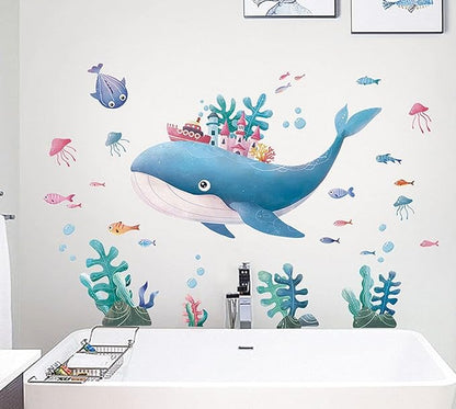 Wall Sticker Cartoon Wall Decals Removable DIY Wallpaper Waterproof Decor Mural for Nursery Baby Kids Bedroom Living Room Bathroom Kitchen Decoration Whale World 23.635.4"