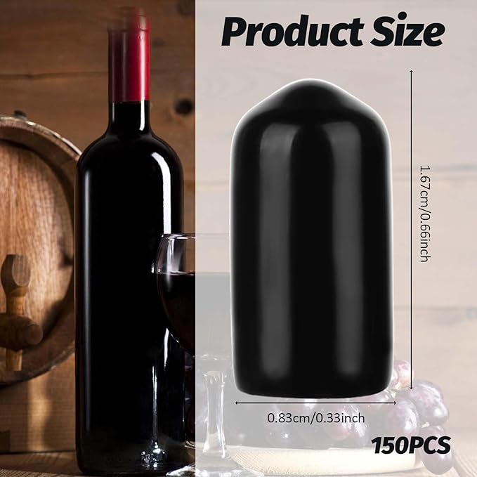 150Pcs Liquor Pour Spout Covers,Rubber Bottle Covers,Oil Spout Pourer and Caps Black Olive Oil Pour Spout Cover to Prevent Dust Olive Oil,Wine