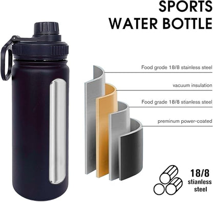 18oz Insulated Water Bottle ，Stainless Steel Sports Water Cup Flask with 2 Lids, Wide Mouth Travel Thermal Mug,Outdoor Sports Bottle（Blue Black）