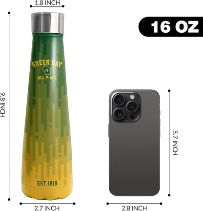 16oz Green Bay Stainless Steel Insulated Water Bottles New Cola Shape Bottle, Reusable Water Bottle Leak Proof Metal Sports Water Bottle Thermos Cup