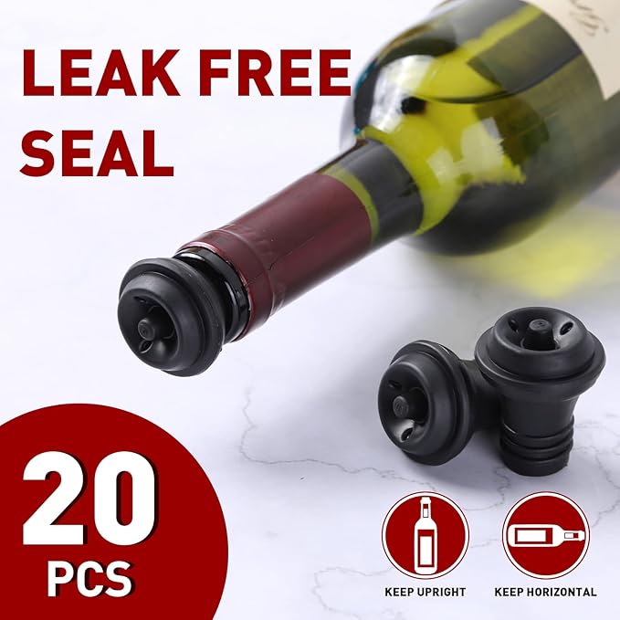 20 Pieces Wine Stoppers with Vacuum Pump Wine Preserver Vacuum Bottle Stopper Wine Keeper Wine Vacuum Stoppers Wine Saver Vacuum Pump for Kitchen Home Bar Office, Gifts for Wine Lovers