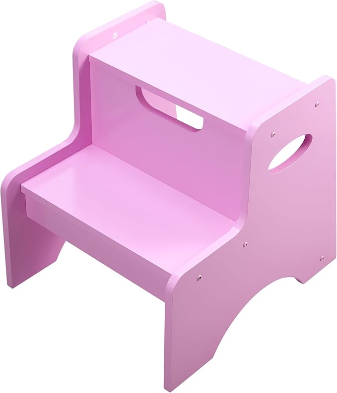 Wooden Toddler Step Stool for Kids, Toddler Kitchen Stool Helper, Toddler Step Stool with Handle Bamboo Step Stool for Bathroom, Kitchen Dual Height Step Stools for Kids(Pink)