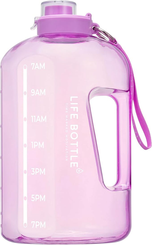 1 Gallon Water Bottle with Straw Lid and Chug Lid, Leakproof Water Jug. Big Water Bottle with Time Marker, No Quotes. 128 oz Water Bottle with Handle and Straw, BPA Free Water Bottles