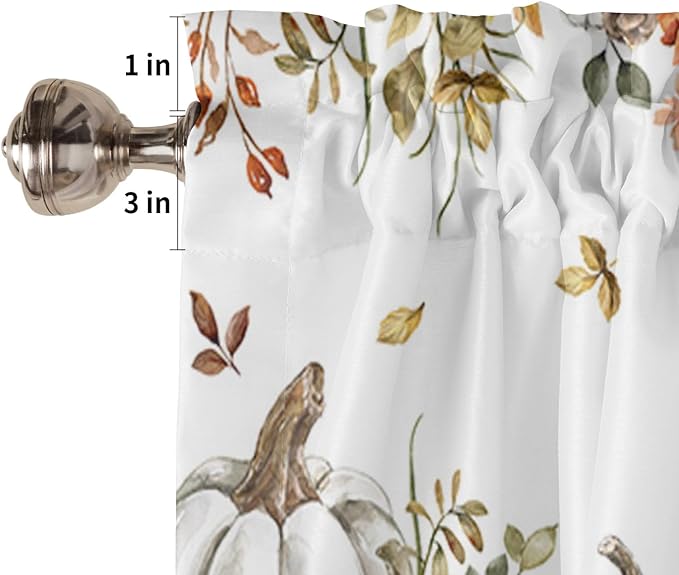 Vandarllin Fall Floral Leaves Kitchen Curtains and Valances Set, Thanksgiving Pumpkins Small Windows Treatments Tiers Half/Short Curtains for Cafe/Living Room/Bedroom 54x24 in-, Boho