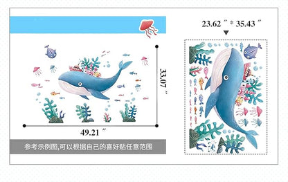 Wall Sticker Cartoon Wall Decals Removable DIY Wallpaper Waterproof Decor Mural for Nursery Baby Kids Bedroom Living Room Bathroom Kitchen Decoration Whale World 23.635.4"