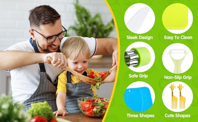 Toddlers Knife Set Kids Kitchen Tools for Real Cooking Kids Knife Set Include Toddler Chef Knives Cutting Boards Sandwich Cutters Peeler for Girl Boy Birthday Gift