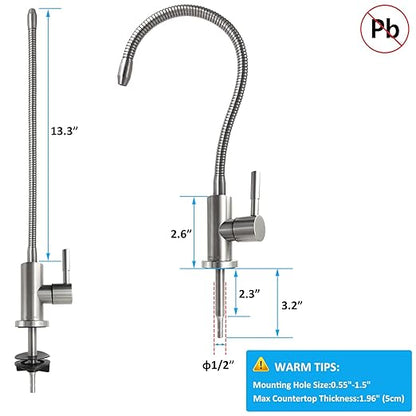 2024 Drinking Water Faucet with Flexible Gooseneck, Lead-Free Beverage Kitchen Water Filter Faucet Fits Most Water Purifier Filter Filtration Systems or Reverse Osmosis Units, SUS304 Stainless Steel