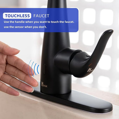 Touchless Kitchen Faucet with Soap Dispenser and Pull Down Sprayer - Single Handle Sensor Kitchen Sink Faucet, 1 or 3 Hole Design for Modern Farmhouse Kitchens, Rv, and Bar Sinks (Matte Black)