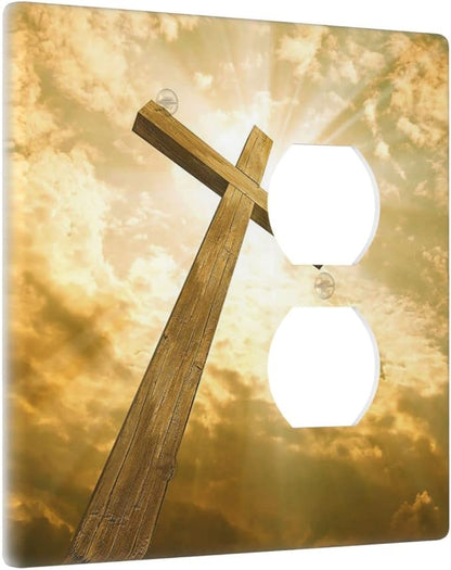 Christ Jesus Cross Sky Decorative Combo 1 Blank Duplex Outlet Switch Cover Wall Plate 2 Gang for Electrical Kitchen Living Room Bedroom Bathroom Home Novelty Decorate