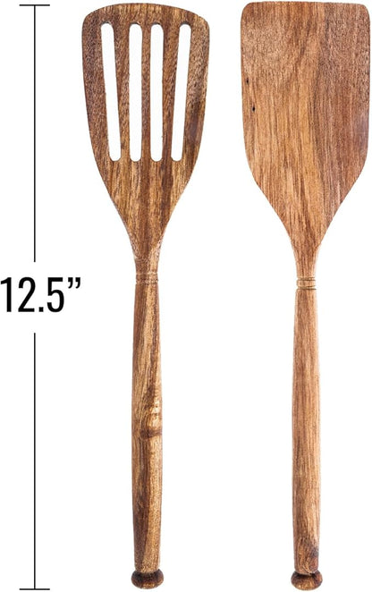 2pc Solid Acacia Wood Spatulas Kitchen Utensils Set Cooking Baking Home Essentials, 12.5 Inch