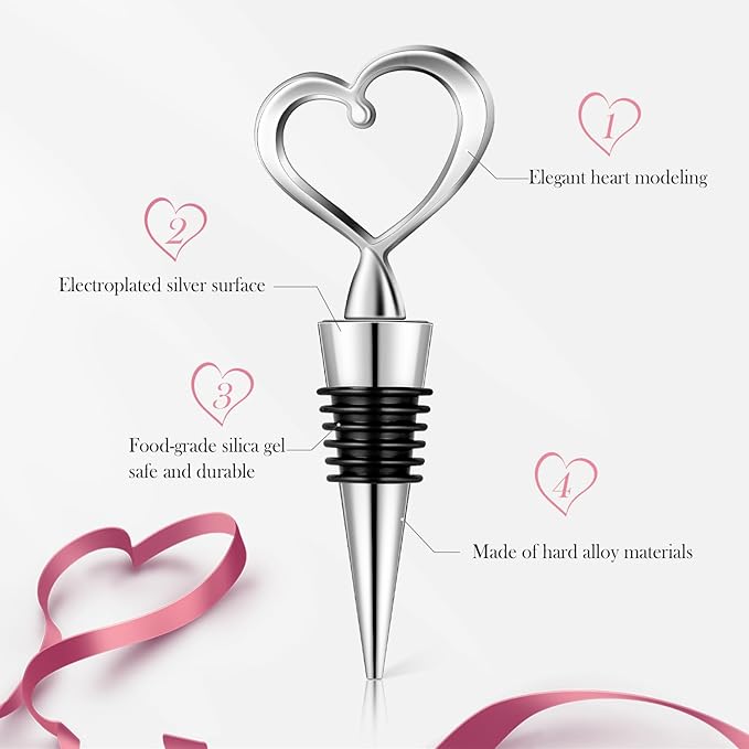 15Pieces Heart Wine Stoppers Wedding Bridal Shower Favor for Guests - Ideal Wedding Party Gifts, Bridal Shower Party Souvenirs or Decorations