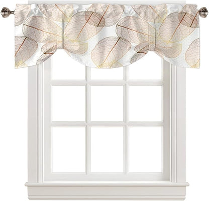 Tie Up Valance for Kitchen Living Room Farmhouse - Leaf Specimen Rod Pocket Adjustable Tie-up Shade Valance for Small Window, Window Valance Balloon Drape for Bathroom 60x18 inches