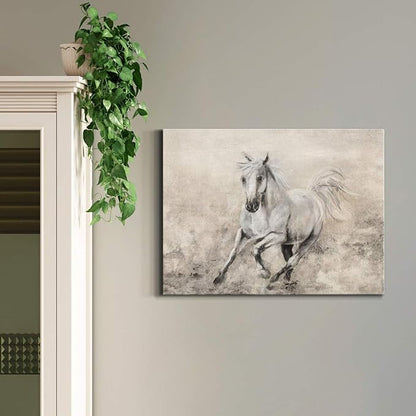 Renditions Gallery Canvas Animal Wall Art Home Paintings & Prints Elegant Running Horse Abstract Black & White Modern Figurative Artwork Decor for Bedroom Office Kitchen - 12"x18" LT33