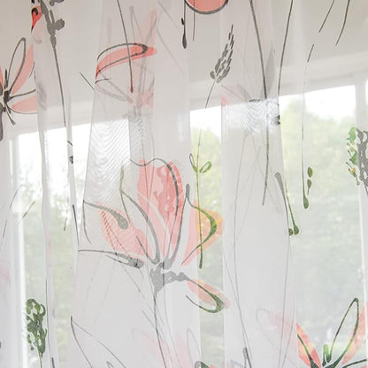 Windows Printing Pattern Sheer White Curtains 72 Inches Length 2 Panels Voile Light Filtering Sheer Curtains Panel Basic Rod Pocket for Bedroom Living Room Children Room Kitchen Yard