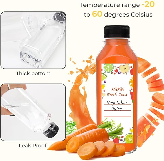 16oz Empty Plastic Bottles with Caps, 35 pcs 500 ml Reusable Bulk Sell of Juice Bottles,Take Out Beverage Containers for Juice, Milk and Other Beverages.