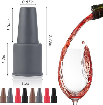 8Pcs Silicone Wine Stopper for Wine Bottles Reusable Wine Bottle Stopper Double Sealed Wine Corks for Beer Champagne Prosecco Beverage Black Red Wine Bottle Cover Caps for Home Kitchen Bar