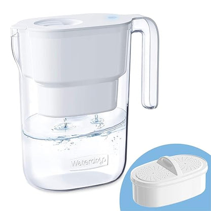 Waterdrop Water Filter Pitcher with 1 Filter, 5X Times Lifetime, Lasts 200 Gallons, for Fridge and Kitchen, Reduces PFOA/PFOS, Chlorine, 7-Cup Capacity, Elfin, White