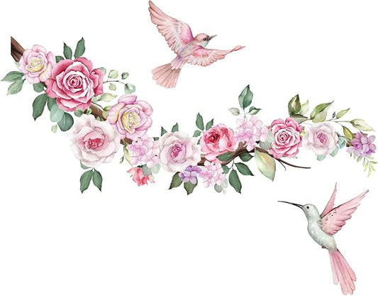 Elegant Flower & Bird Wall Decals - 2 Sheets, Perfect for Home Decor, 90cm x 30cm