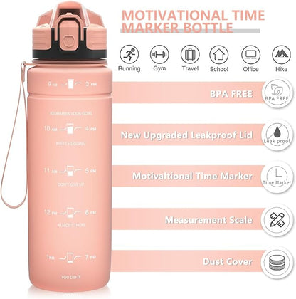 ZOUNICH Tritan BPA Free Water Bottle with Time Marker - 32oz/24oz/17oz Leakproof Motivational Sports Water Bottles to Ensure You Drink Enough Water Throughout The Day for Fitness and Outdoor Activity