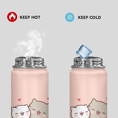 ZOUTAIRONG Cat Insulated Water Bottle 20 oz Cute Stainless Steel Water Bottles for Travelling, Camping, Cycling Water Bottle Vacuum Insulated Cup Reusable Water Bottle Handle Pink Kitten Lovers