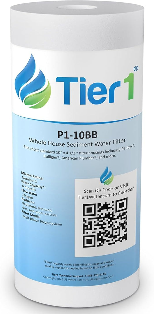 Tier1 1 Micron 10 Inch x 4.5 Inch | Spun Wound Polypropylene Whole House Sediment Water Filter Replacement Cartridge | Compatible with Pentek DGD-2501, 155359-43, SDC-45-1001, Home Water Filter