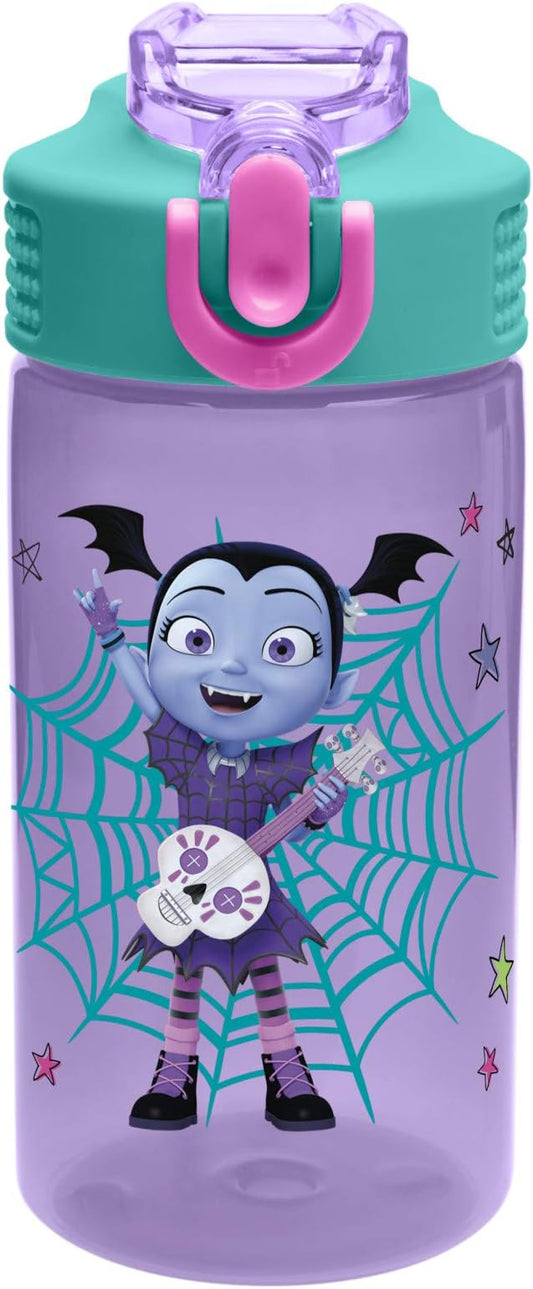 Zak Designs Vampirina 16 oz Plastic Water Bottle with Reusable Straw, PP Park, Vampirina & Wolfie (VMPB-T120)