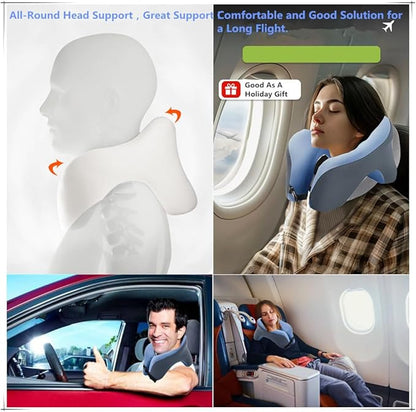 All-Round Head Support Neck Pillow,Memory Foam Travel Neck Pillow for Long Flights, Travel Pillow Comfortable and Breathable is for Car, Train, Bus Trip,Home and office Use (Blue)