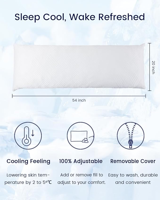 ZonLi Body Pillow Cooling, 20" x 54" Body Pillow with Adjustable Memory Foam Filling, Long Pillow for Bed with Removable Cover, Large Full Body Pillow for Hot Sleepers & Pregnancy (Cloud White)