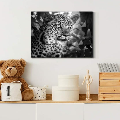 Renditions Gallery Canvas Animal Wall Art Home Paintings & Prints Vintage African Leopard Modern Black & White Safari Wall Hanging Artwork Decor for Bedroom Office Kitchen - 12"x18" LT33