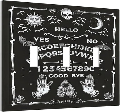 Black Witchy Skeleton Skull Gothic Sun Moon 3 Gang Novelty Light Switch Covers Decorative Unique Triple Toggle Wall Plate Electrical Faceplate Switchplate for Bathroom Bedroom Home Decor