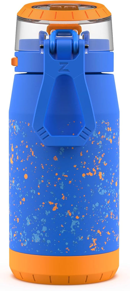 ZULU Kids Flex 12oz Tritan Stainless Steel Insulated Water Bottle with Silicone Spout, Leak-Proof Locking Flip Lid and Soft Touch Carry Loop for School Backpack, Lunchbox, and Outdoor Sports, Blue