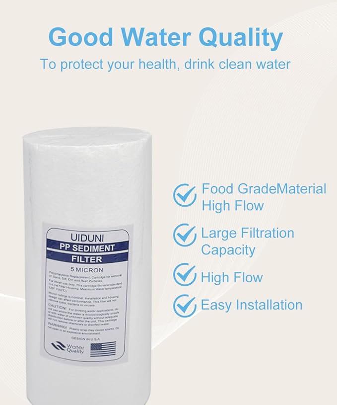 10" x 4.5" Whole House Sediment Water Filter Replacement，5 Micron，10 Inch Big Water Filter Polypropylene fibers Compatible ，W15-PR, DGD-5005, HD-950A，Pack of 1