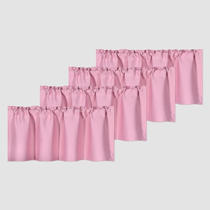 4 Panels Baby Pink Valance for Windows 42x18 Inch Solid Thermal Insulated Blackout Rod Pocket Kitchen Short Curtain Toppers Valance for Bathroom Living Room