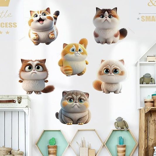 Cartoon Cute Cat Wall Stickers 3D Removable Cartoon Animal Cats Large Wall Decals for Kid Girl Baby Room Stickers Peel and Stick Wall Art Home Decor Living Room Bedroom Bathroom