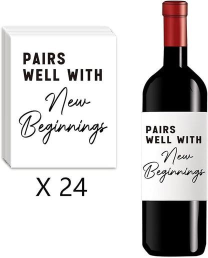 24Pcs New Beginnigs Wine Labels, New Job New Home Retirement Graduation Wedding Gifts for Women Men, Housewarming Gifts New Home, Pairs Well with New Beginnigs Wine Bottle Stickers Labels