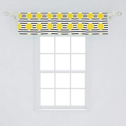 Ambesonne Lemons Window Valance, Citrus Fruits in Slices Pattern on Symmetrical Striped Background, Curtain Valance for Kitchen Bedroom Decor with Rod Pocket, 54" X 12", Yellow Charcoal