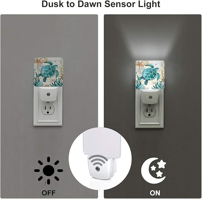 Sea Turtle Night Light Plug into Wall Decorative Plug in LED Nightlight Auto Sensor Dusk to Dawn Decor Lamp for Kids Bedroom Bathroom Kitchen Hallway Stairs Home