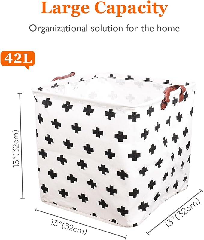 Square Storage Basket, Fabric Bins Laundry for Home Kitchen, Storage Organizer with Handles Waterproof for Nursery Dorm Shelf